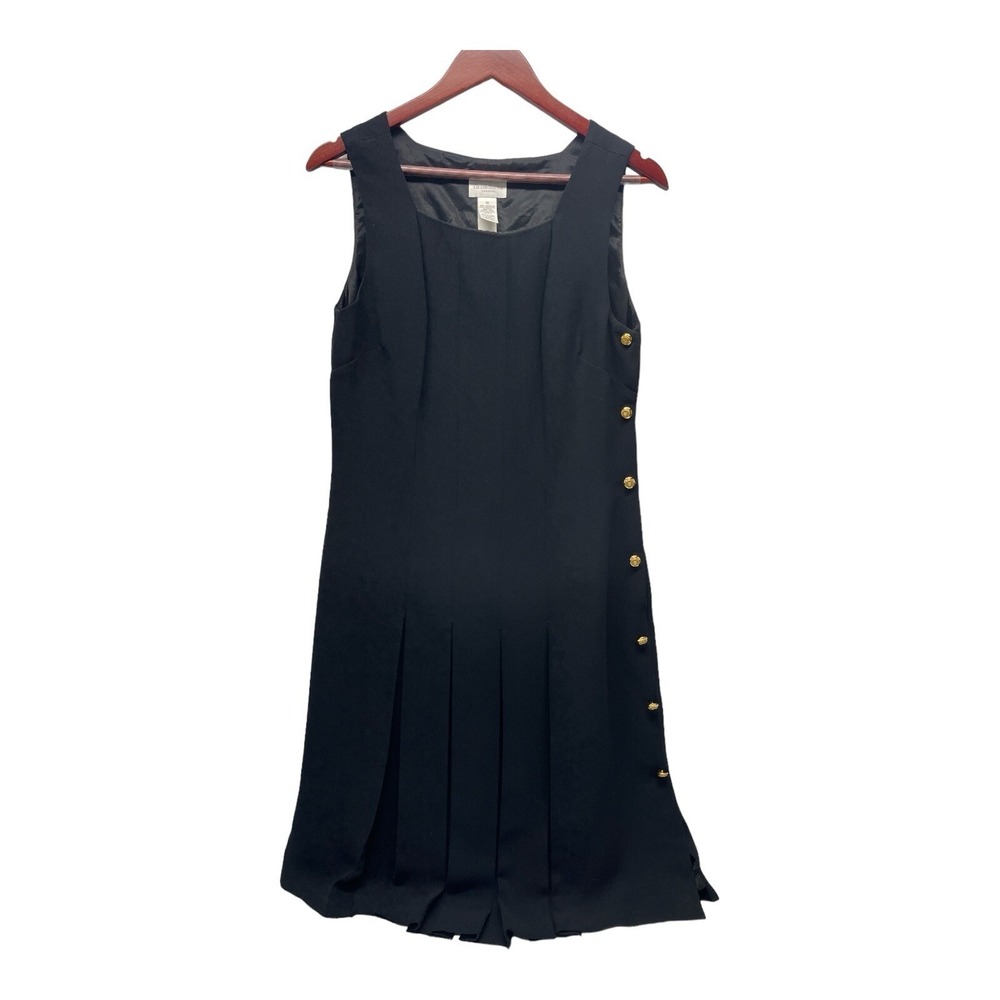 Liz Claiborne Women's Size 10 Black Sheath Dress With Gold Button Closure Left S